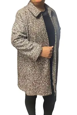بافتنی جیب دار سبک یقه ایستاده سایز بزرگ قهوه ای سموری پالتو کلاسیک زیپدار نمدی زنانه برند ELSİN BUTİK کد 1652574845
