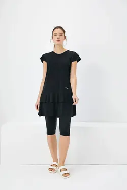 مایو استخر دامن دار آستین کوتاه مشکی برند Haşema کد 1652577548