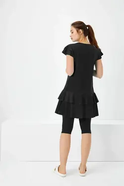 مایو استخر دامن دار آستین کوتاه مشکی برند Haşema کد 1652577548