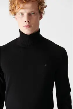 پلیور ساده یقه اسکی مشکی مردانه برند Avva کد 1652815893