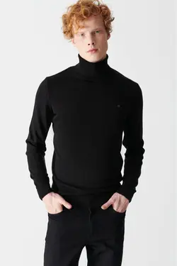 پلیور ساده یقه اسکی مشکی مردانه برند Avva کد 1652815893