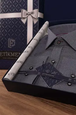 پیراهن جعبه‎دار اسلیم فیت طرح‎دار دودی مردانه برند Etikmen کد 1652814640