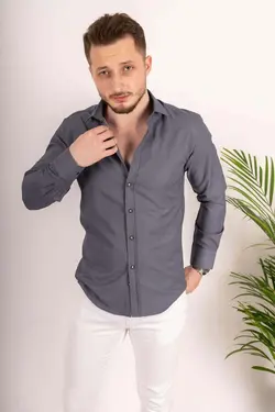 پیراهن جعبه‎دار اسلیم فیت طرح‎دار دودی مردانه برند Etikmen کد 1652814640