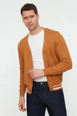 بافتنی متناسب طرح‎دار خطدار یقه هفت قهوه ای 100پنبه مردانه برند TRENDYOL MAN کد 1652815546