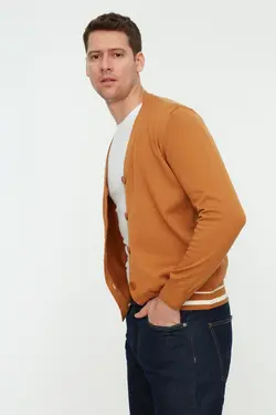 بافتنی متناسب طرح‎دار خطدار یقه هفت قهوه ای 100پنبه مردانه برند TRENDYOL MAN کد 1652815546