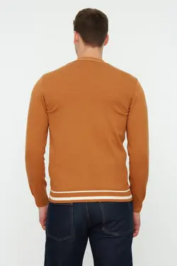 بافتنی متناسب طرح‎دار خطدار یقه هفت قهوه ای 100پنبه مردانه برند TRENDYOL MAN کد 1652815546