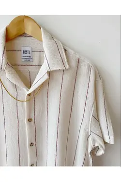 پیراهن متناسب کتان یقه آستین کوتاه مردانه برند Hazhers کد 1652815226