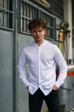 پیراهن سرهمی یقه دیپلمات سفید مردانه برند Karpefingo کد 1652814973