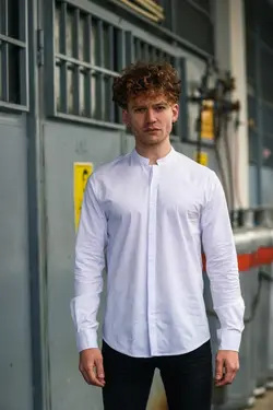 پیراهن سرهمی یقه دیپلمات سفید مردانه برند Karpefingo کد 1652814973