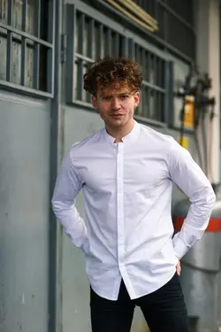 پیراهن سرهمی یقه دیپلمات سفید مردانه برند Karpefingo کد 1652814973