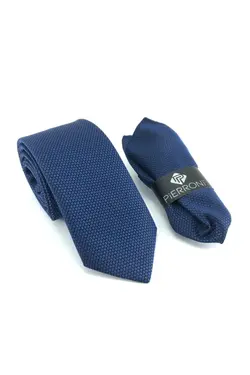 کراوات با دستمال طرح‎دار آبی تیره برند PİERRONİ کد 1652806869
