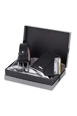 کیف پول ست کمربند دار جعبه‎دار طرح شطرنجی جا کارتی مردانه مشکی برند polo air کد 1652805651