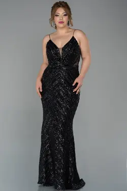 لباس مجلسی سایز بزرگ بند‎دار پولک دوز بلند مشکی برند Abiyefon کد 1652793633