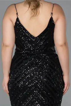 لباس مجلسی سایز بزرگ بند‎دار پولک دوز بلند مشکی برند Abiyefon کد 1652793633