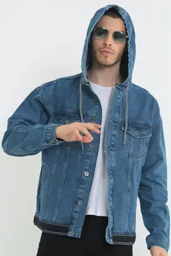 کت گشاد کلاهدار دکمه‎دار نوار آبی مردانه برند Little Cup کد 1652926513