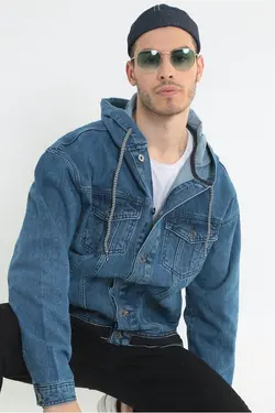 کت گشاد کلاهدار دکمه‎دار نوار آبی مردانه برند Little Cup کد 1652926513