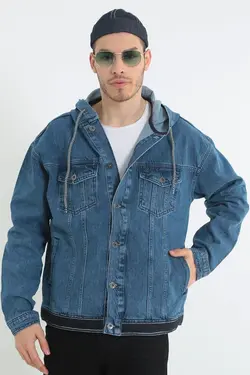 کت گشاد کلاهدار دکمه‎دار نوار آبی مردانه برند Little Cup کد 1652926513