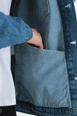 کت گشاد کلاهدار دکمه‎دار نوار آبی مردانه برند Little Cup کد 1652926513