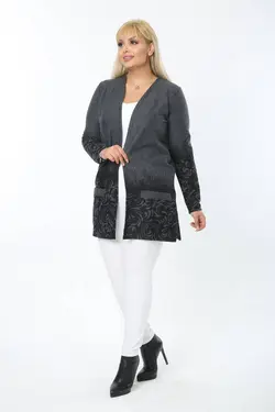 بافتنی برگ کوتاه طرح‎دار جیبدار سایز بزرگ مشکی برند Mia Butik کد 1652924385
