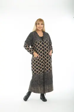 بافتنی بلند جاکار طرح‎دار سایز بزرگ پالتو زنانه برند Mezura کد 1652923919