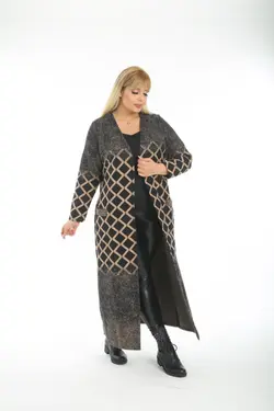 بافتنی بلند جاکار طرح‎دار سایز بزرگ پالتو زنانه برند Mezura کد 1652923919