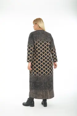 بافتنی بلند جاکار طرح‎دار سایز بزرگ پالتو زنانه برند Mezura کد 1652923919
