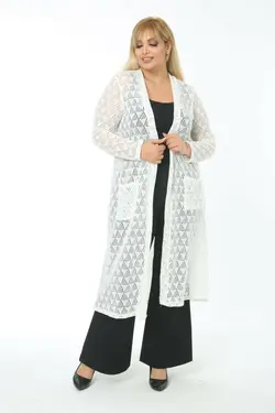 بافتنی جیب دار بلند طرح توری سایز بزرگ / زنانه برند Mezura کد 1652923708