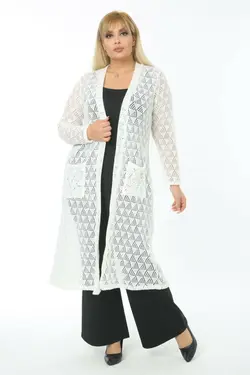 بافتنی جیب دار بلند طرح توری سایز بزرگ / زنانه برند Mezura کد 1652923708