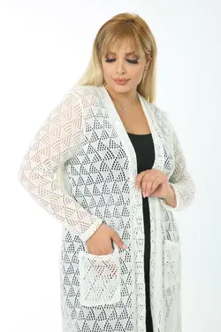 بافتنی جیب دار بلند طرح توری سایز بزرگ / زنانه برند Mezura کد 1652923708