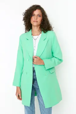 کت ست آستر‎دار دکمه‎دار بافته شده طرح‎دار جیبدار نعنایی رنگ برند TRENDYOL MODEST کد 1652925948