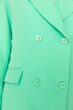 کت ست آستر‎دار دکمه‎دار بافته شده طرح‎دار جیبدار نعنایی رنگ برند TRENDYOL MODEST کد 1652925948