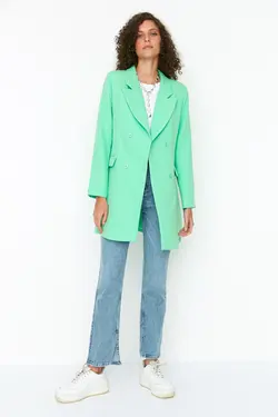 کت ست آستر‎دار دکمه‎دار بافته شده طرح‎دار جیبدار نعنایی رنگ برند TRENDYOL MODEST کد 1652925948