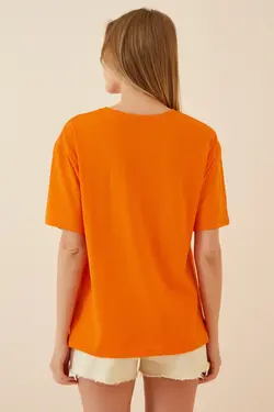 تیشرت بافتنی گشاد چاپی خرس کوچولو نارنجی زنانه برند Happiness İstanbul کد 1652907765
