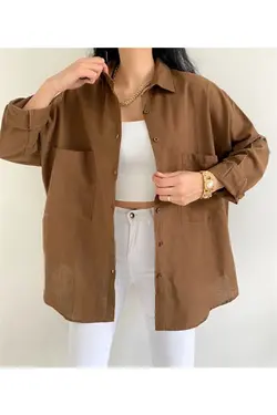 پیراهن گشاد کتان مدل قهوه‎ای زنانه برند KUPAKIZI کد 1652872634
