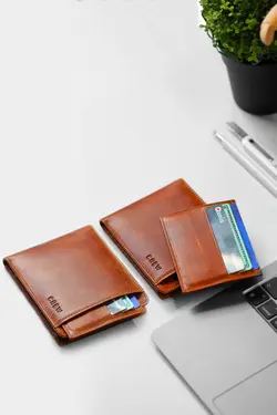کیف پول با هدیه جا کارتی چرم واقعی برند Crew Leather کد 1653090714
