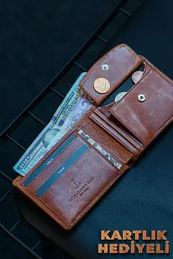 کیف پول با هدیه جا کارتی چرم واقعی برند Crew Leather کد 1653090714