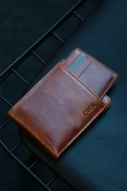 کیف پول با هدیه جا کارتی چرم واقعی برند Crew Leather کد 1653090714