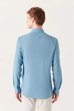 پیراهن متناسب ساده یقه آستین بلند پارچه نازک 100پنبه مردانه برند Avva کد 1653079364