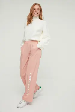 شلوار راحتی بافتنی چاپی پاچه طرح‎دار صورتی برند TRENDYOL MODEST کد 1653069571