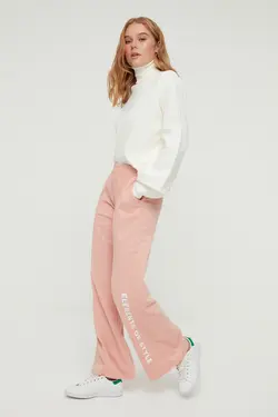 شلوار راحتی بافتنی چاپی پاچه طرح‎دار صورتی برند TRENDYOL MODEST کد 1653069571