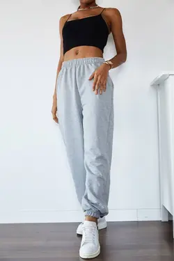 شلوار راحتی برش دور کمر بلند جاگر گشاد طوسی زنانه برند PND کد 1653069563