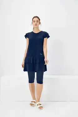 مایو استخر دامن دار آستین کوتاه سرمه ای برند Haşema کد 1653074252