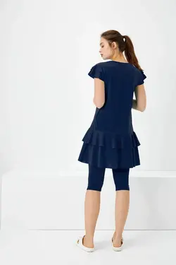 مایو استخر دامن دار آستین کوتاه سرمه ای برند Haşema کد 1653074252