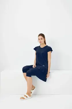 مایو استخر دامن دار آستین کوتاه سرمه ای برند Haşema کد 1653074252