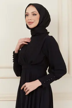 لباس مجلسی پوشیده دکمه‎دار شیفون شب/مشکی کمربند دار برند İmajButik کد 1653050483