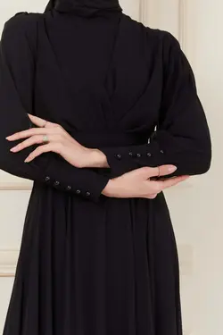 لباس مجلسی پوشیده دکمه‎دار شیفون شب/مشکی کمربند دار برند İmajButik کد 1653050483