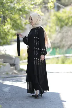 کت لباس مجلسی شیفون کمربند‎دار گیپوردار اکریلیکی سایز بزرگ برند Zey&amp;Ka Butik کد 1653048730