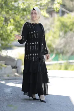 کت لباس مجلسی شیفون کمربند‎دار گیپوردار اکریلیکی سایز بزرگ برند Zey&amp;Ka Butik کد 1653048730