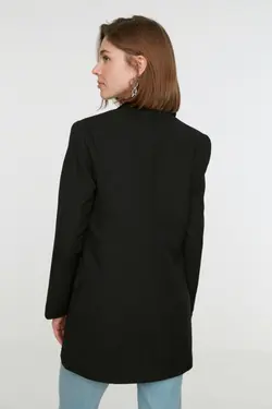 کت بلیزر بسته شدنی ست بافته شده طرح‎دار جیبدار مشکی برند TRENDYOL MODEST کد 1656189522