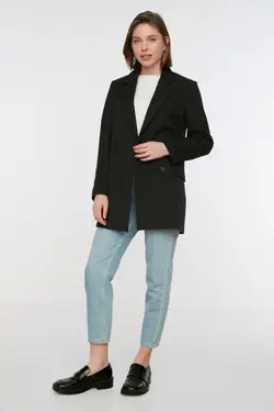کت بلیزر بسته شدنی ست بافته شده طرح‎دار جیبدار مشکی برند TRENDYOL MODEST کد 1656320073